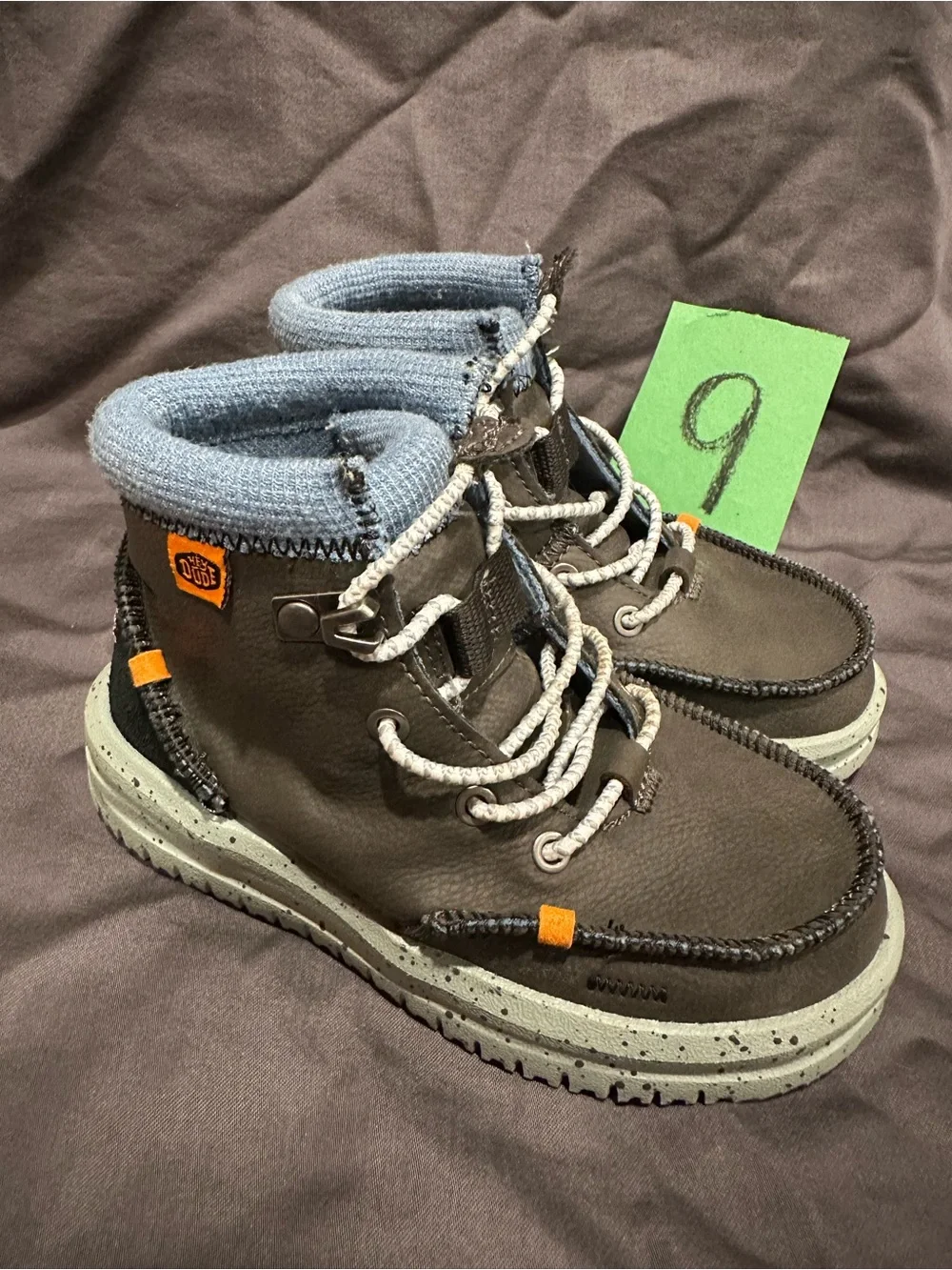 Hey Dude Kids Brown Boots with Light Blue Collar